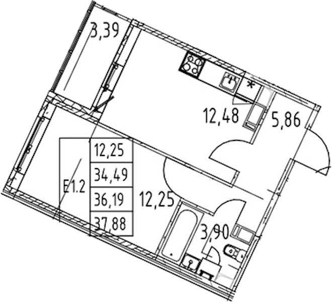 1-комнатная квартира 34.49 м², 3/12 эт., ЖК «Полис ЛАВрики»
